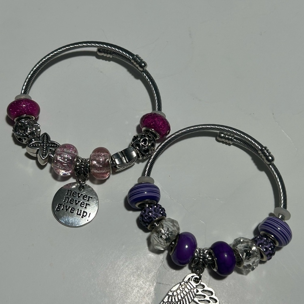 Chic Silver and Purple Charm Bracelet Set